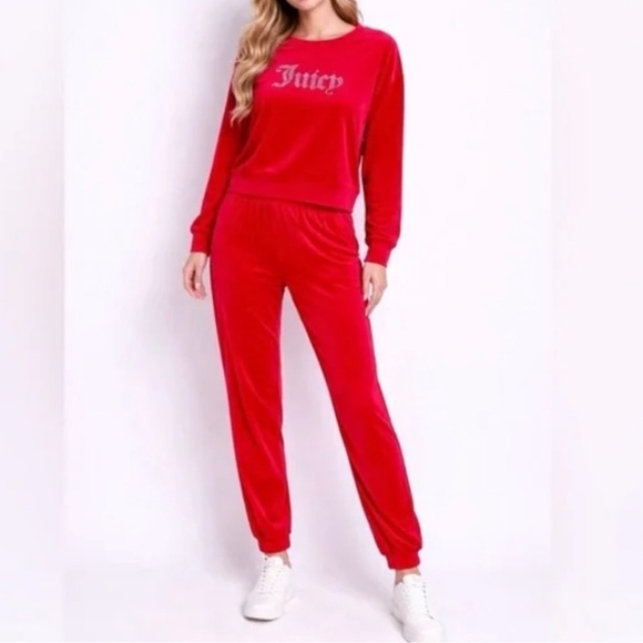 Juicy Couture Pants - JUICY COUTURE Coco Red Diamanté Velour Tracksuit Top and Jogger Set--NWT--L